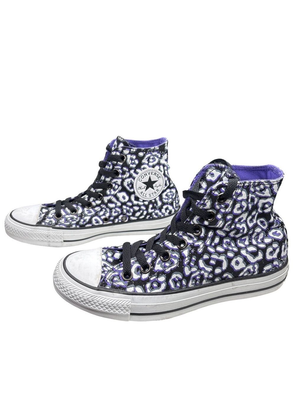 Converse Black, Purple and White Sneakers animal print Vibrant Purple Lining 6.5